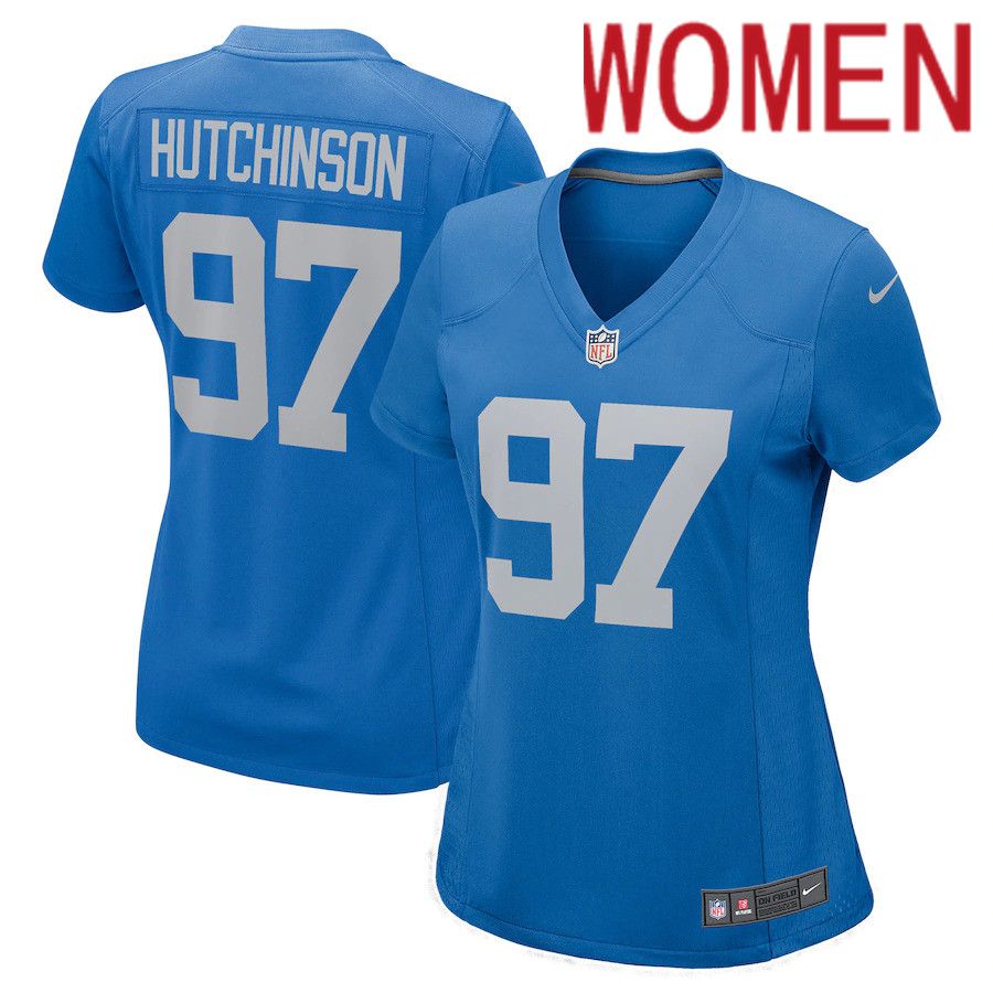Women Detroit Lions #97 Aidan Hutchinson Nike Blue 2022 NFL Draft First Round Pick Game Jersey->detroit lions->NFL Jersey